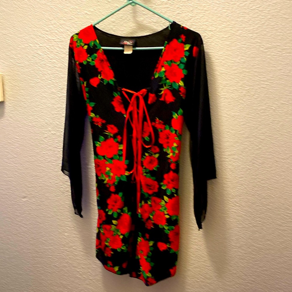 Lace up Blouse, rose print